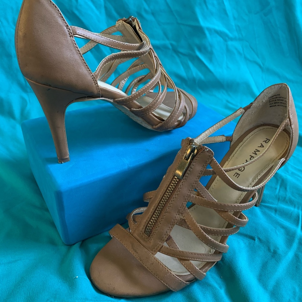 Rampage Tan Strappy Heels: Size 7.5